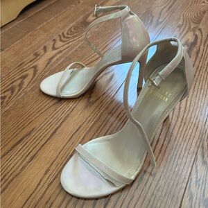 Stuart Weitzman Nude Patent Ankle-Strap Stilettos